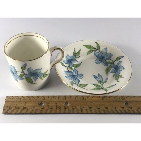 Royal Chelsea Demitasse Coffee Tea Cup Saucer w Blue Lillies Lily VTG - Picture 12 of 12
